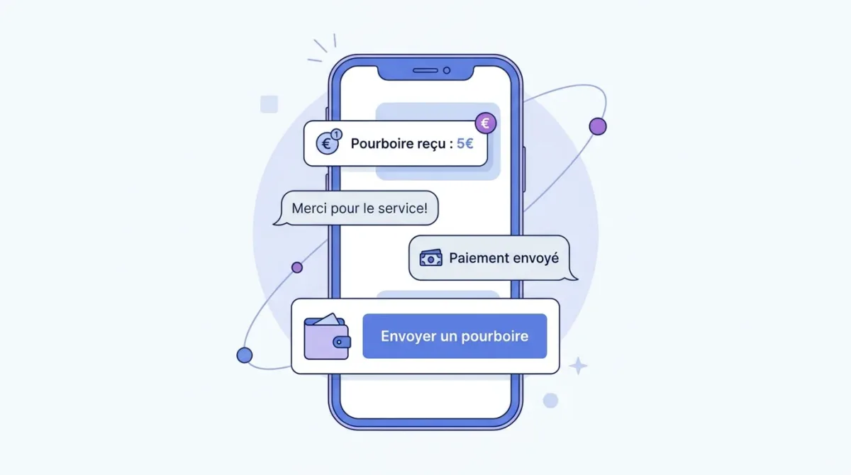 Interface stylisée d'un smartphone affichant des notifications de pourboires sur une plateforme de contenu