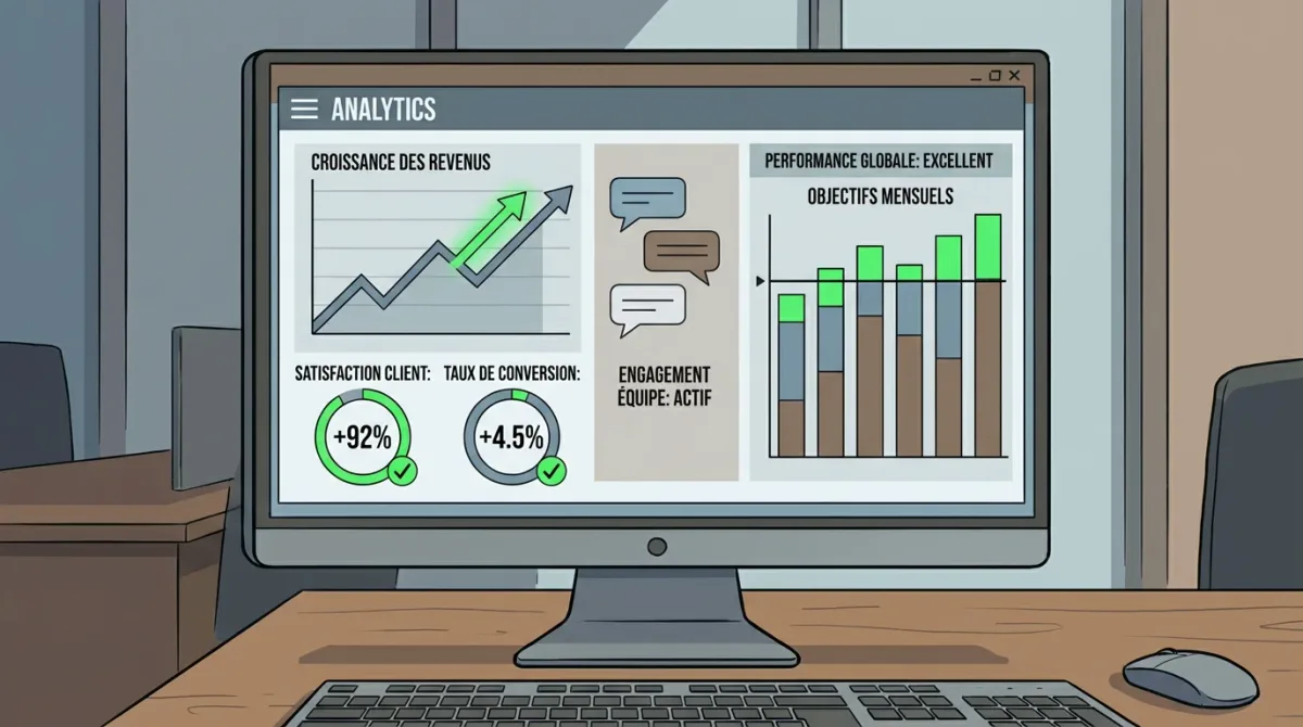 Tableau de bord analytique montrant les indicateurs de performance des conversations et pourboires