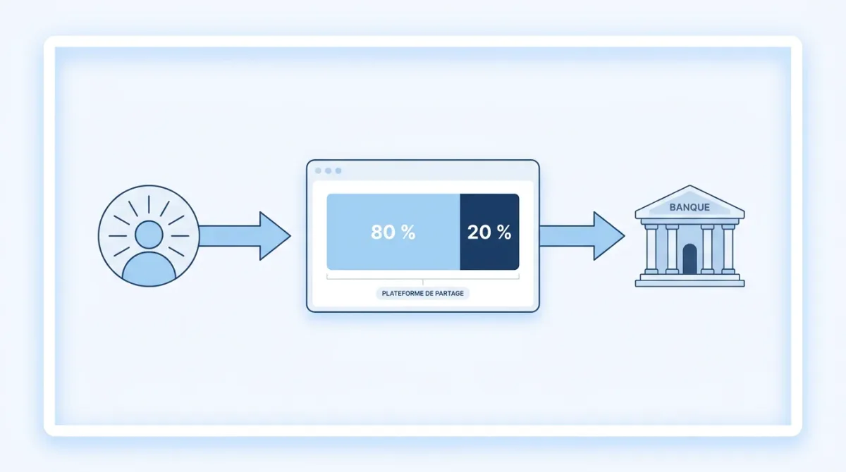 Schéma du flux de paiement OnlyFans montrant la répartition 80/20 entre créateur et plateforme